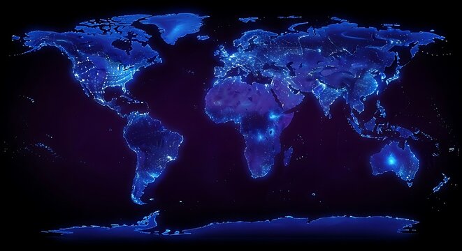 Global World Map with Blue Highlights.