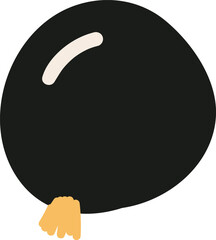 A black balloon with a beige highlight and a yellow knotted end