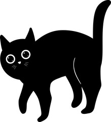 A black cartoon cat with wide eyes