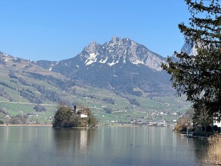 Swiss subalpine lake Lauerz in the valley basin of Schwyz, Switzerland - Lauerzersee im Talkessel von Schwyz, Schweiz