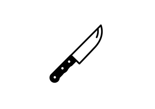 Sharp kitchen knife icon for culinary designs and food illustrations, a black and white symbol of cooking and preparation for chef resources