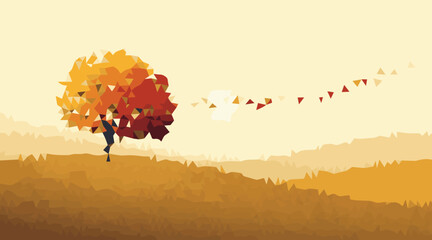 Autumn tree with falling leaves nature © Md Asharafuzzaman