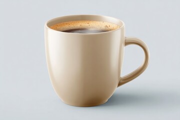 Fototapeta premium Warm Coffee in a Simple Beige Mug on a Light Background