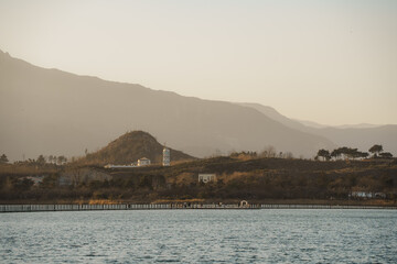 Golden Sunset and Mountains at Yeongrang Lake, Sokcho, South Korea