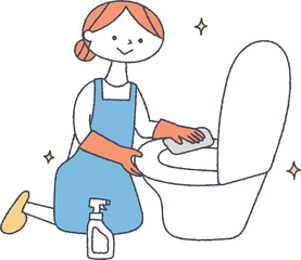 トイレを磨く女性