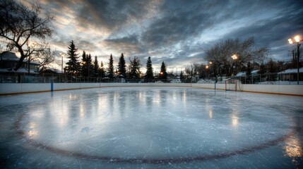 Empty ice rink at dusk