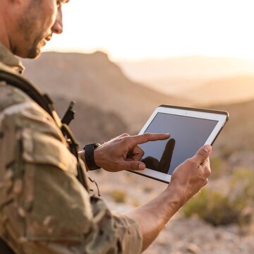 Soldier using tablet outdoors (1)