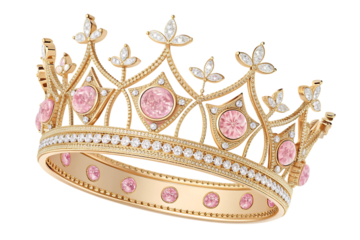 Royal gold crown with pink diamonds shines