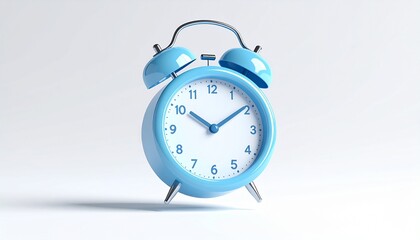 3d icon of A retro blue alarm clock with classic twin bells sits isolated on a white background, a vintage reminder to wake up on time
