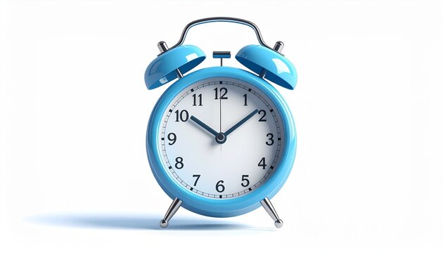 A retro blue alarm clock in 3d icon with twin bells stands isolated on a white background, symbolizing morning and the passage of time - Powered by Adobe