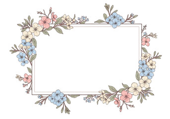Obraz premium Delicate pastel floral border frames your message with springtime charm and elegant botanical beauty for invitations or announcements