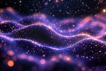 Abstract swirling, glowing particles in purple and gold