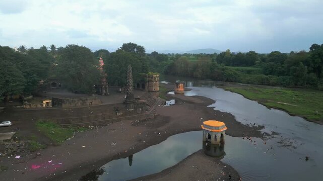Dakshina Kashi Shiva Temple Sangam Mahuli drone view in satara in india