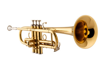 Naklejka premium Golden trumpet musical instrument ready for performance studio portrait isolated isolated on transparent background