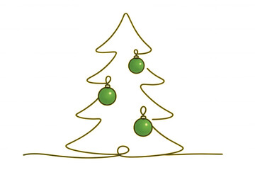Christmas tree drawing with ornaments, festive contour line art decorating winter holiday celebration concept