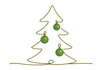 Christmas tree drawing with ornaments, festive contour line art decorating winter holiday celebration concept