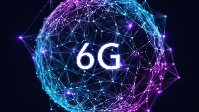 6G Future Connectivity. 6G sphere network digital technology data connection glowing abstract lines, futuristic innovation, global blue purple - Powered by Adobe
