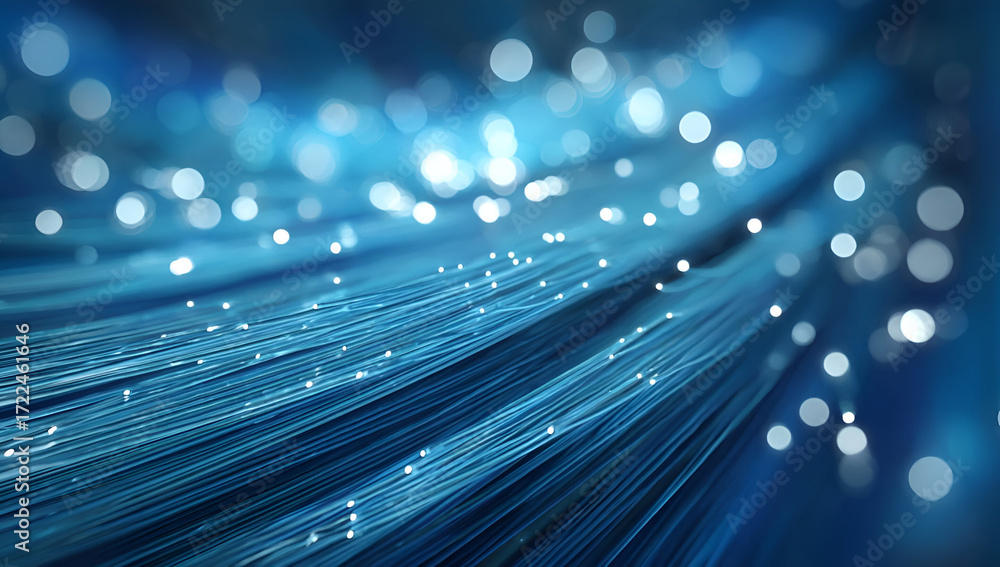 Poster abstract glowing blue lines represent data flow and modern technology concepts.