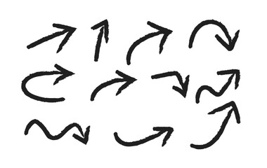 Hand Drawn Arrows Set with Bold Marker Doodle Style, Thick Brush Strokes, and Creative Directional Sketch Collection