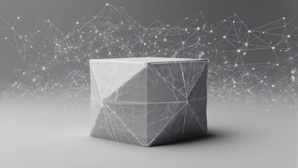 Abstract 3D cube with connected lines representing network, innovation, and futuristic concepts for business and technology solutions