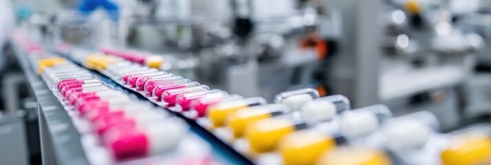 Obraz premium High-Quality Pharmaceutical Capsules on Modern Conveyor Premium Healthcare Production for Professional Marketing and Advertising Campaigns Inspiring Confidence