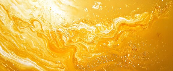 Abstract swirling patterns of vibrant golden and orange hues create a luminous energetic and visually captivating artistic composition with dynamic fluid motion