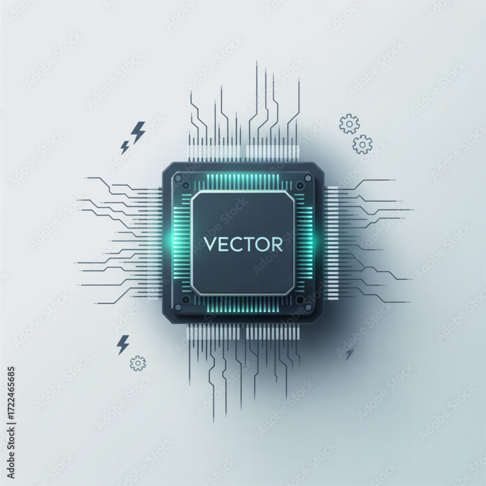 Poster integrated circuit vector illustration for technology and engineering design and microchip concept