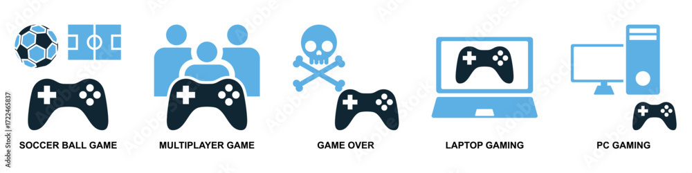 Poster set of gaming icon vector. ideal for games, apps, and entertainment themes. a collection of simple, 