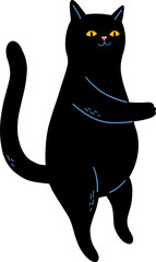 A black cat with yellow eyes and pink nose