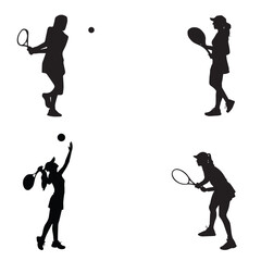 Young woman playing tennis on court. Vector design with black base color 