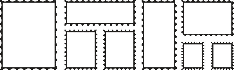 Blank Postage Stamp Vector Set. Rectangle & Square Stamp Borders Mockup Templates.postage stamp borders templates..eps