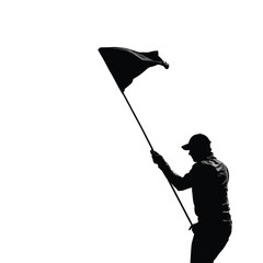 Collection of golf flags in black and white silhouette style isolated on white background