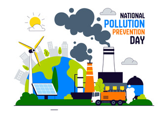 National Pollution Prevention Day Vector Illustration for Awareness Campaign, Featuring Factory Emissions, Forest Damage, and Vehicle Pollution Issues