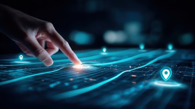 Interactive touchscreen technology demonstration virtual environment digital interface futuristic concept - Powered by Adobe