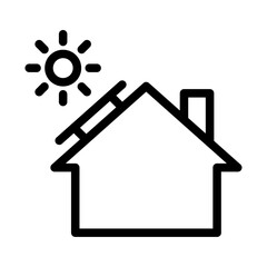 Simple House with Sun Line Icon of Solar Panels (Household) Icon Set