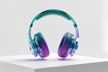 a Gradient Headphones with 3D glass effect, modern digital art, white base