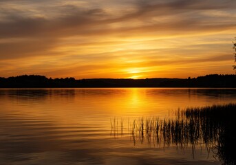 Obraz premium Golden sunset over calm water