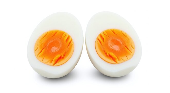 Hard Boiled Egg Halves in Closeup with White Background