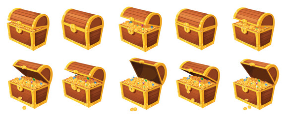Cartoon treasure chest box animation pirate loot