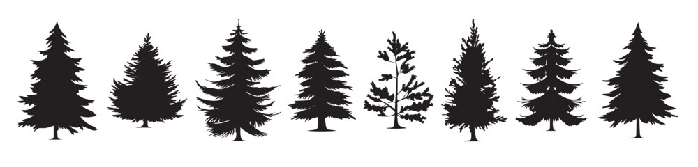 Christmas tree silhouette set hand drawn illustration