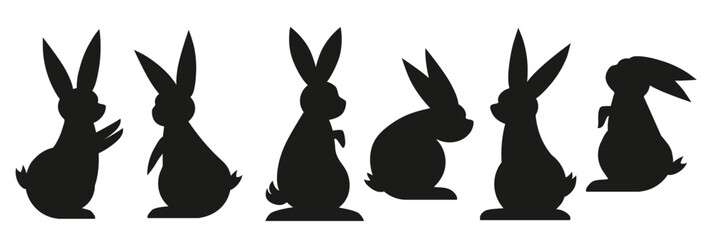 collection of black rabbit silhouettes for easter holiday