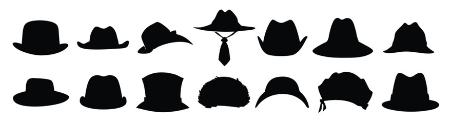 collection of hat silhouette vector illustration