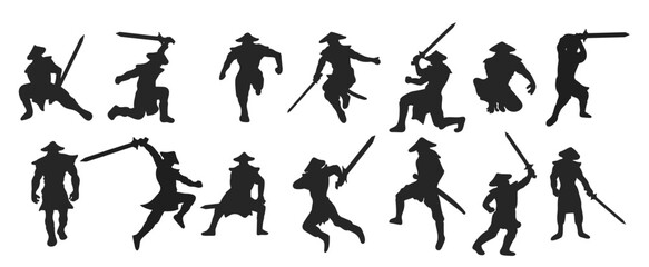Assan ninja samurai silhouette vector, Assassin illustration, Martial art warrior on white background
