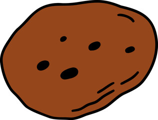 A brown potato with black dots