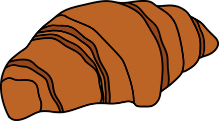 A brown cartoon croissant with black outlines