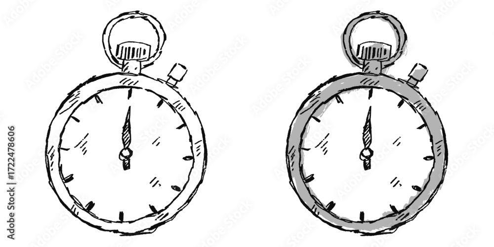 Poster grunge sketch hand-drawn stopwatch vector. ideal for adding a raw, textured feel to time and deadlin