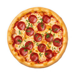 Delicious pepperoni pizza isolated on transparent background
