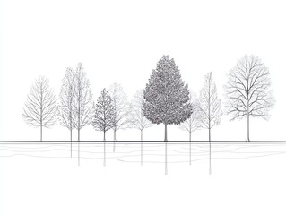 Fototapeta premium Architectural Drawings, Minimal style cad tree line drawing, Side view, set of section wetland forest outline for landscape design drawing Vector illustration in seperate element