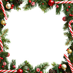 Festive Christmas Frame with Holly, Candy Canes, and Ornaments