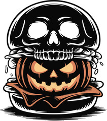Halloween burger skull bun silhouette vector